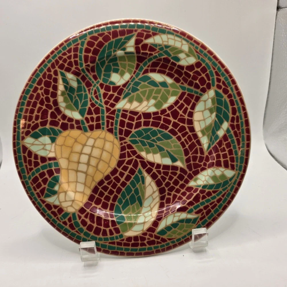 Pier 1 Mosaic Fruit Earthenware Salad Dessert Plates Italy Set of 4 Pear